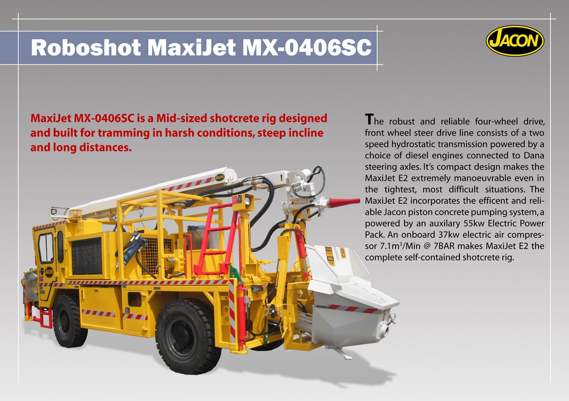 Shotcrete Sprayer Jacon MaxiJet, built Tough for underground.